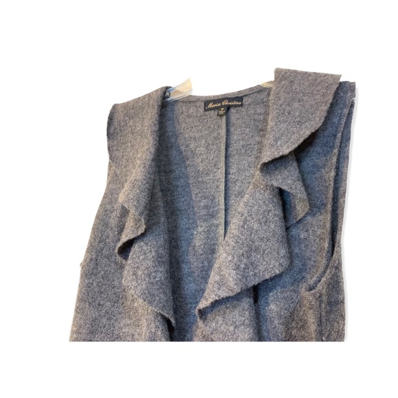 100% wool Marisa Christina charcoal gray ruffled tie wrap vest size medium - Picture 5 of 8